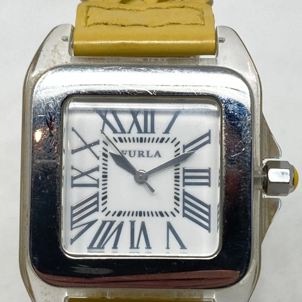 Furla Watch Women 36mm Silver Tone Braided Band Mustard WR New Battery 8.5